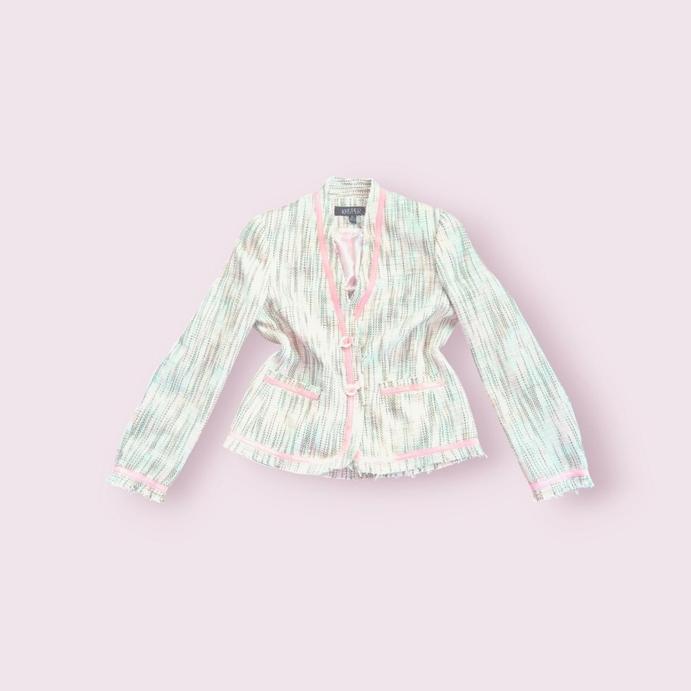 neopolitan 2000s blazer jacket with tweed and ribbon detailing